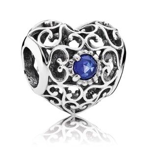 Pandora Silver Heart Charm with Blue Gem (September)